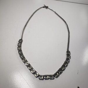 Vintage Fossil Silk Glass Rhinestone Silver Tone 24" Adjustable Necklace Choker